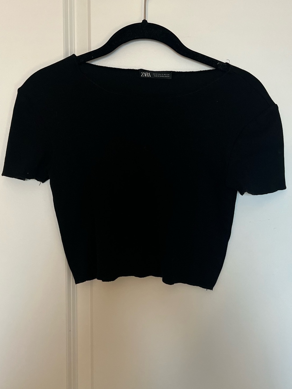 ZARA Black Short Sleeve Cropped Crew Top